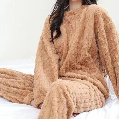 Women's Thick Velvet Ribbed Fleece Lounge Set khaki-set by HitMyNeed
