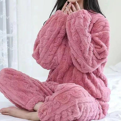Women's Thick Velvet Ribbed Fleece Lounge Set pink-set by HitMyNeed