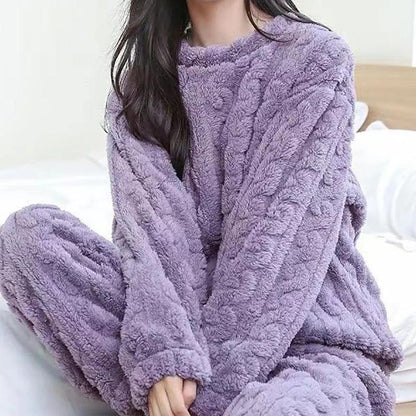 Women's Thick Velvet Ribbed Fleece Lounge Set purple-set by HitMyNeed