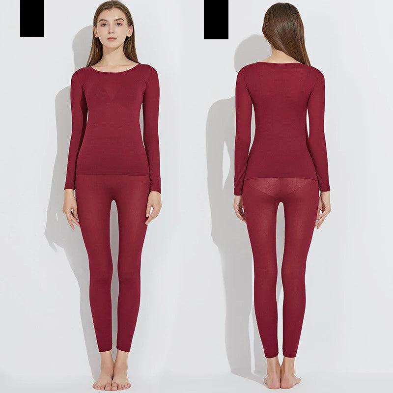 Women's Traceless Thermal Underwear Set burgundy by HitMyNeed