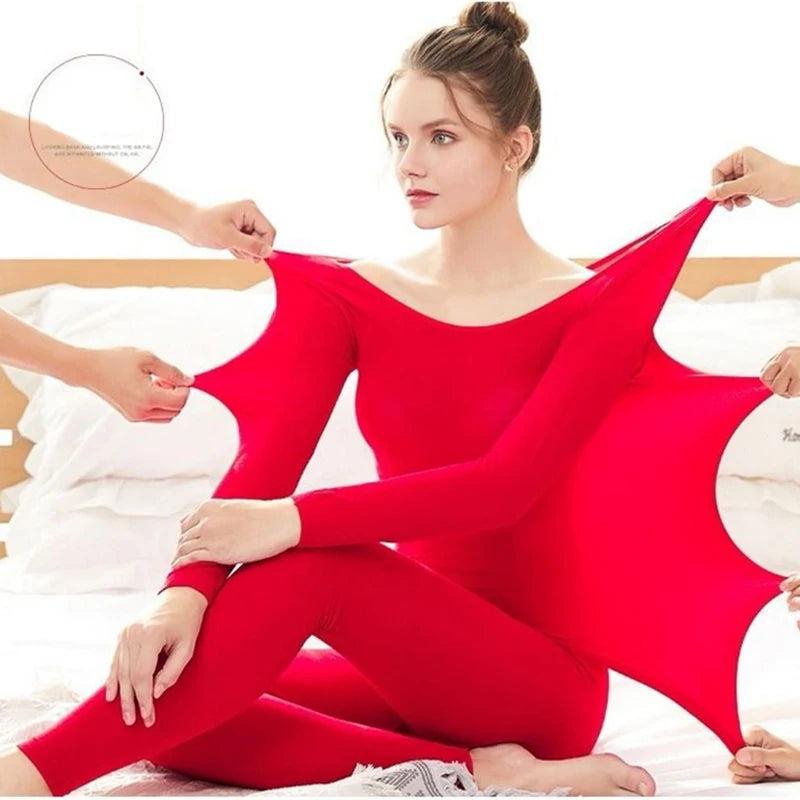 Women's Traceless Thermal Underwear Set red by HitMyNeed