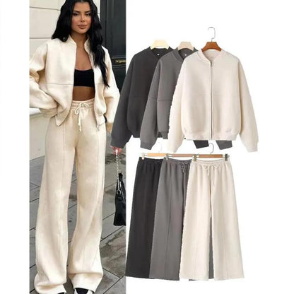 Women's Vintage O‑Neck Bomber Sweatsuit Set by HitMyNeed