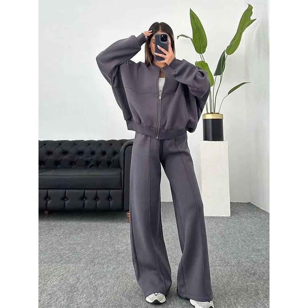 Women's Vintage O‑Neck Bomber Sweatsuit Set by HitMyNeed