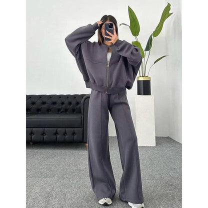 Women's Vintage O‑Neck Bomber Sweatsuit Set by HitMyNeed