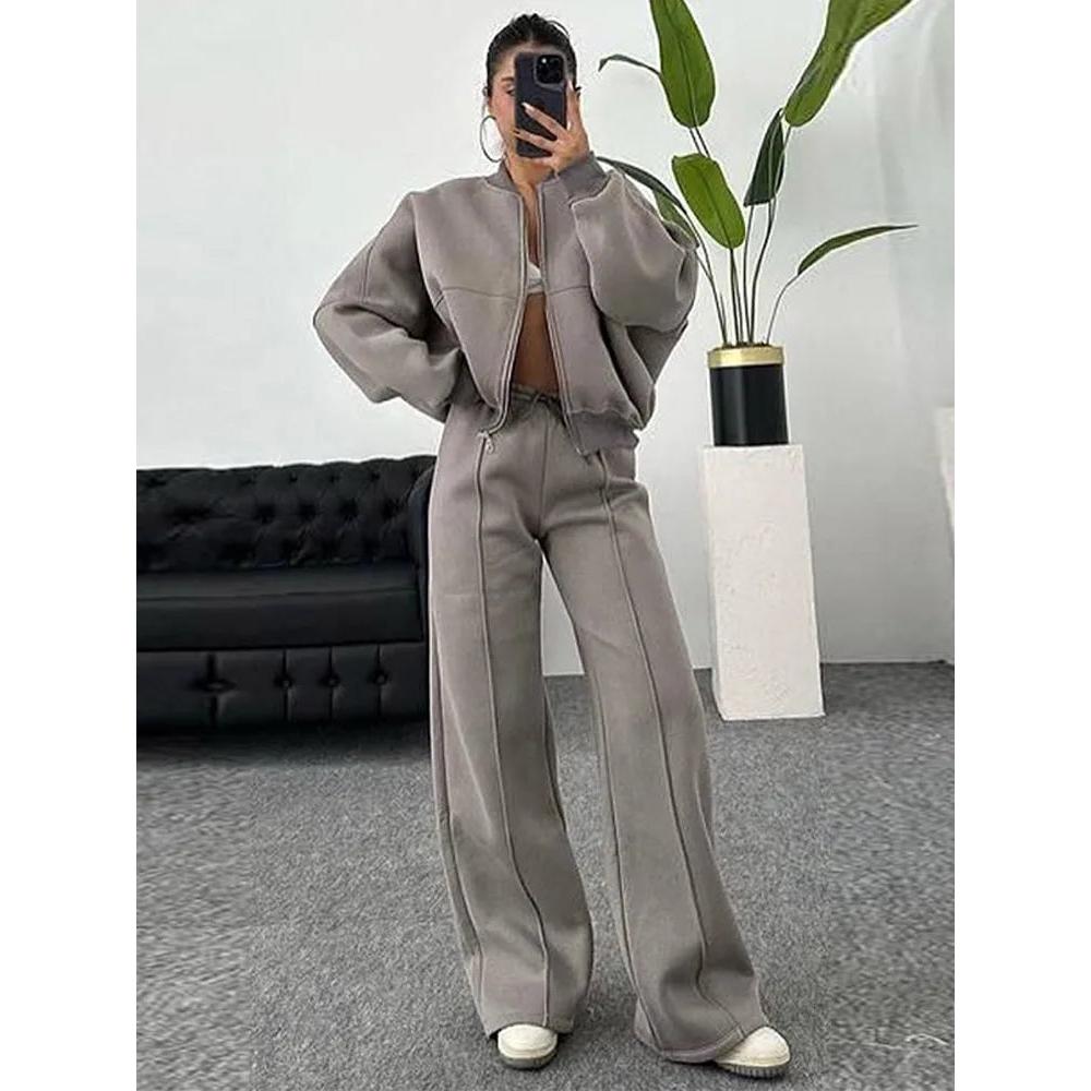 Women's Vintage O‑Neck Bomber Sweatsuit Set by HitMyNeed