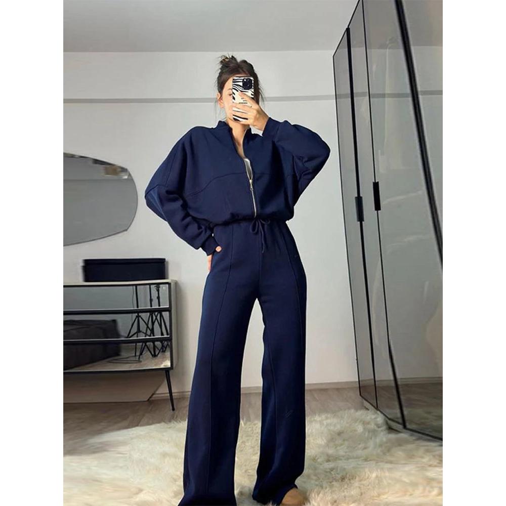 Women's Vintage O‑Neck Bomber Sweatsuit Set by HitMyNeed