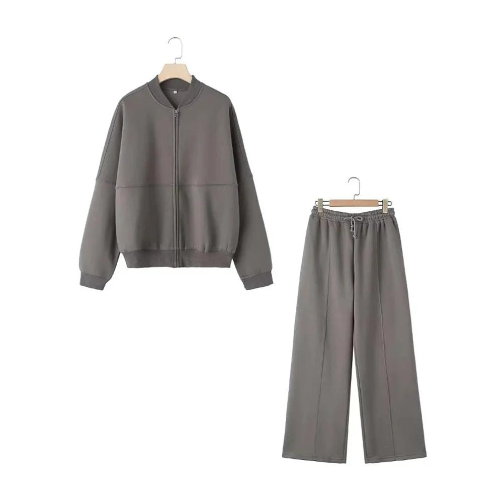 Women's Vintage O‑Neck Bomber Sweatsuit Set by HitMyNeed
