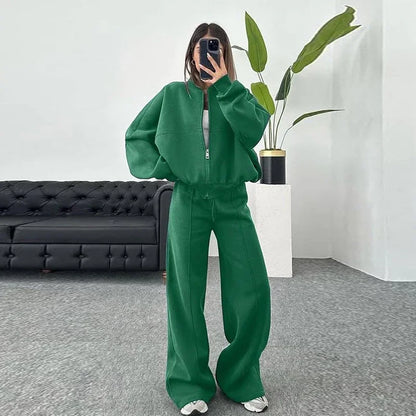 Women's Vintage O‑Neck Bomber Sweatsuit Set green s by HitMyNeed