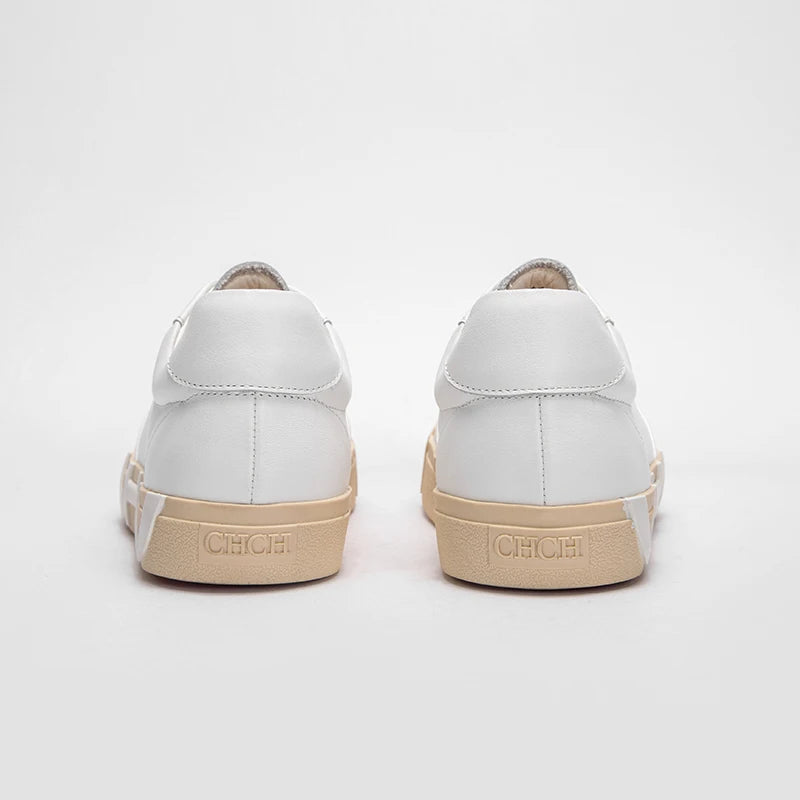 Women's White Cow Leather Lace-Up Casual Flats by HitMyNeed