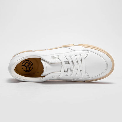 Women's White Cow Leather Lace-Up Casual Flats by HitMyNeed