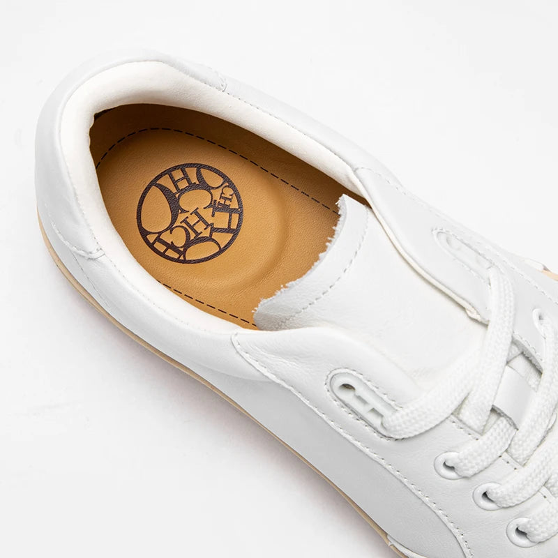 Women's White Cow Leather Lace-Up Casual Flats by HitMyNeed