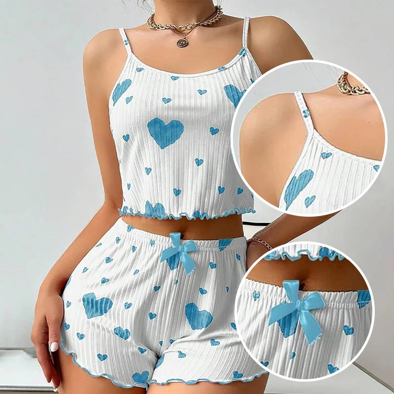 Women's White Love Print Tank & Shorts Pajama Set by HitMyNeed