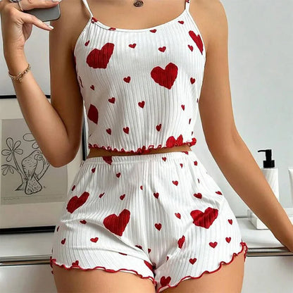 Women's White Love Print Tank & Shorts Pajama Set by HitMyNeed