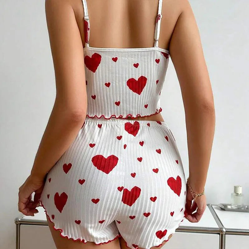 Women's White Love Print Tank & Shorts Pajama Set by HitMyNeed