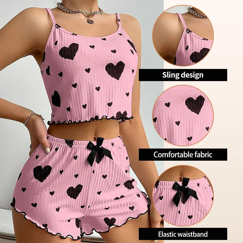 Women's White Love Print Tank & Shorts Pajama Set by HitMyNeed