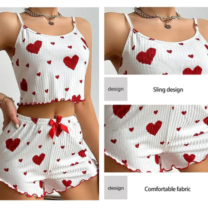 Women's White Love Print Tank & Shorts Pajama Set by HitMyNeed