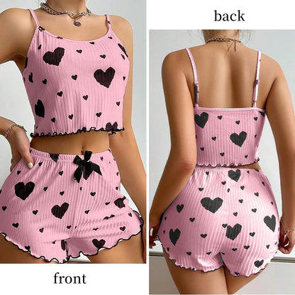 Women's White Love Print Tank & Shorts Pajama Set by HitMyNeed
