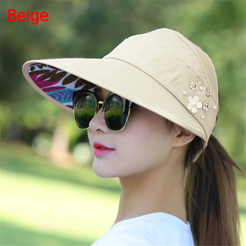 Women's Wide Brim Foldable Sun Hat UV Protection beige by HitMyNeed