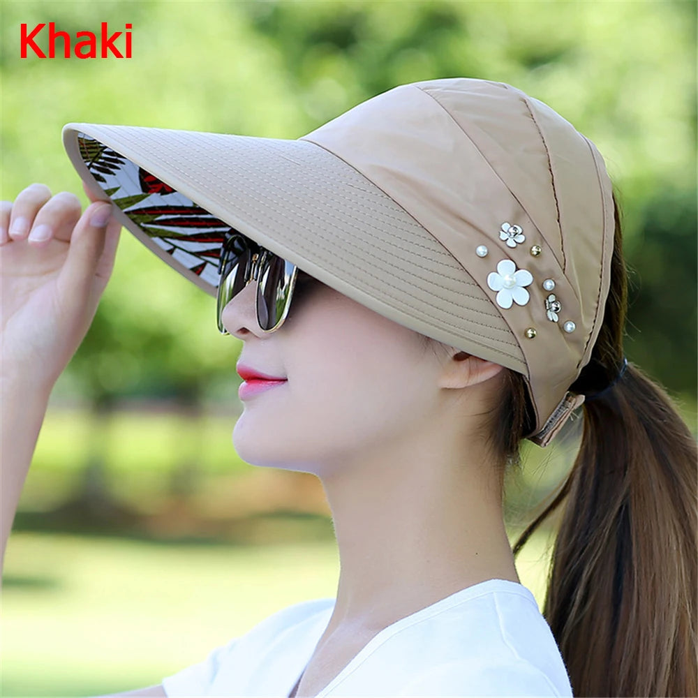 Women's Wide Brim Foldable Sun Hat UV Protection khaki by HitMyNeed