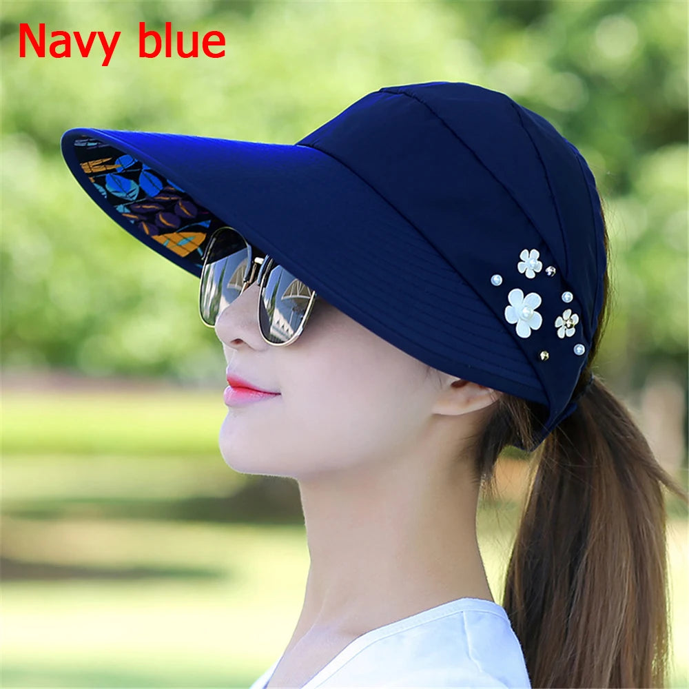 Women's Wide Brim Foldable Sun Hat UV Protection navy-blue by HitMyNeed