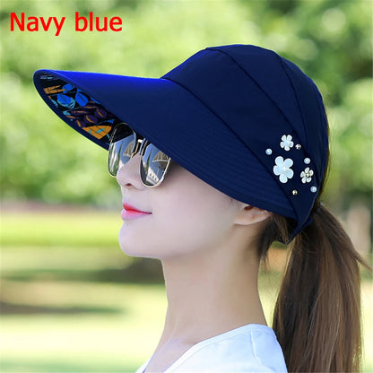 Women's Wide Brim Foldable Sun Hat UV Protection navy-blue by HitMyNeed