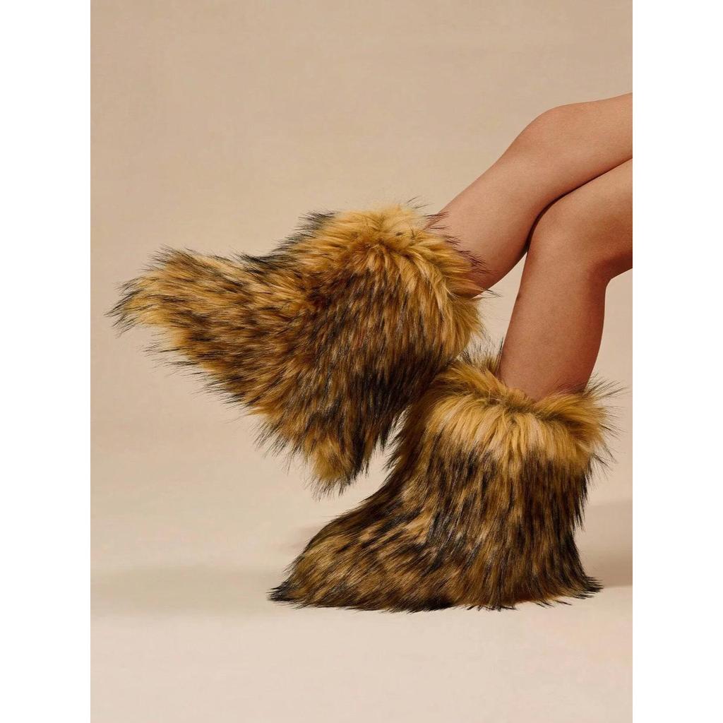 Women's Winter Faux Fur Mid-Calf Snow Boots by HitMyNeed