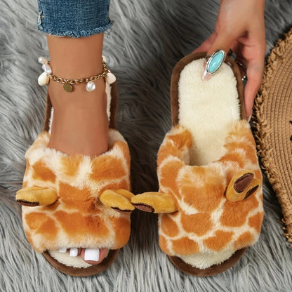 Women's Winter Plush Giraffe Slippers Non‑Slip by HitMyNeed