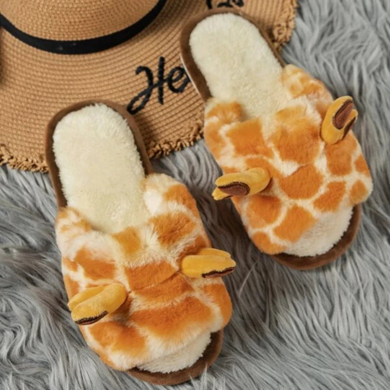 Women's Winter Plush Giraffe Slippers Non‑Slip by HitMyNeed