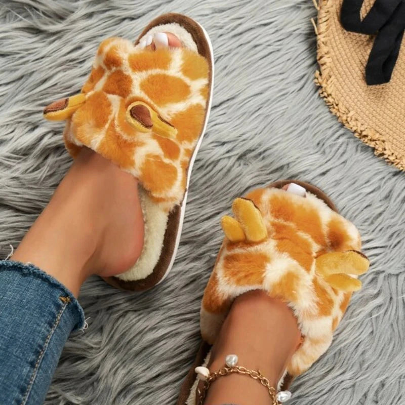 Women's Winter Plush Giraffe Slippers Non‑Slip by HitMyNeed