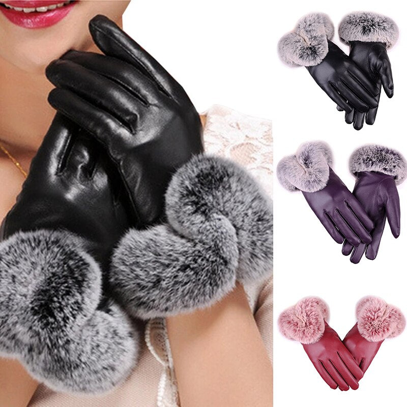 Women's Winter PU Leather Touchscreen Gloves by HitMyNeed