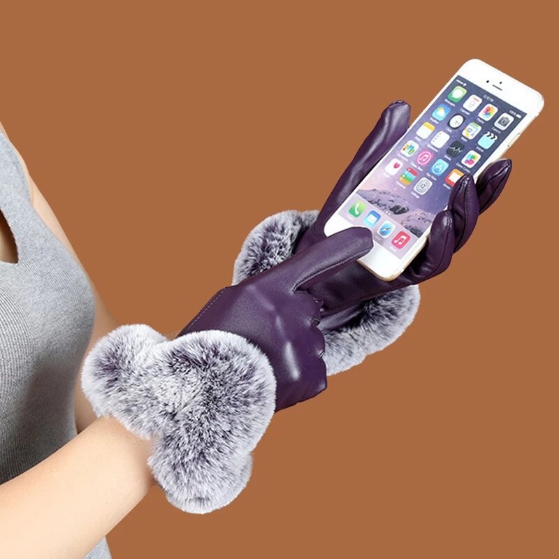 Women's Winter PU Leather Touchscreen Gloves by HitMyNeed