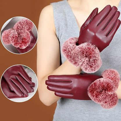 Women's Winter PU Leather Touchscreen Gloves by HitMyNeed