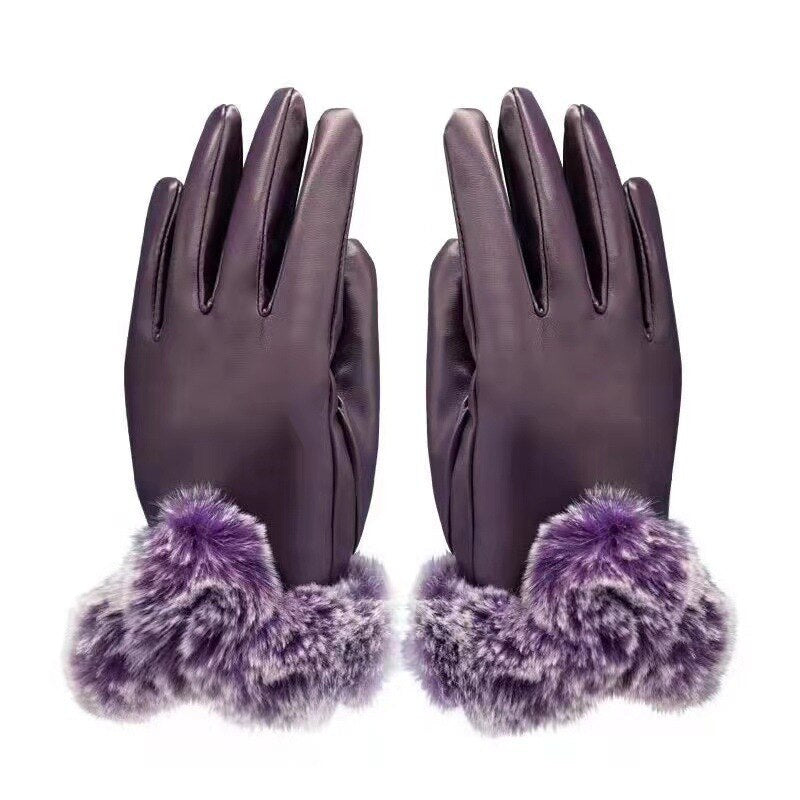 Women's Winter PU Leather Touchscreen Gloves purple by HitMyNeed
