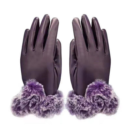 Women's Winter PU Leather Touchscreen Gloves purple by HitMyNeed