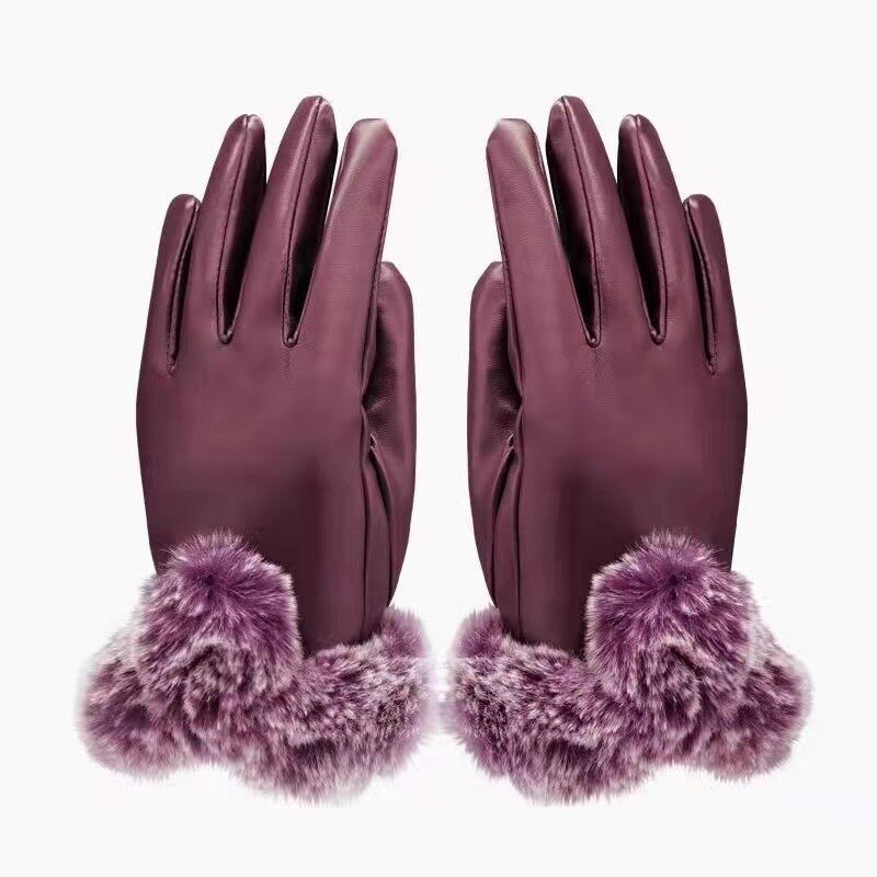 Women's Winter PU Leather Touchscreen Gloves wine-red by HitMyNeed