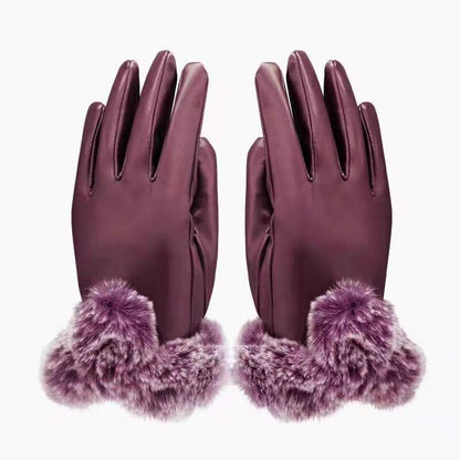 Women's Winter PU Leather Touchscreen Gloves wine-red by HitMyNeed