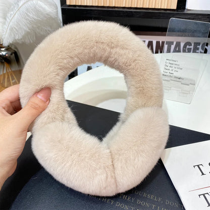 Women's Winter Rex Rabbit Fur Ear Muffs beige by HitMyNeed