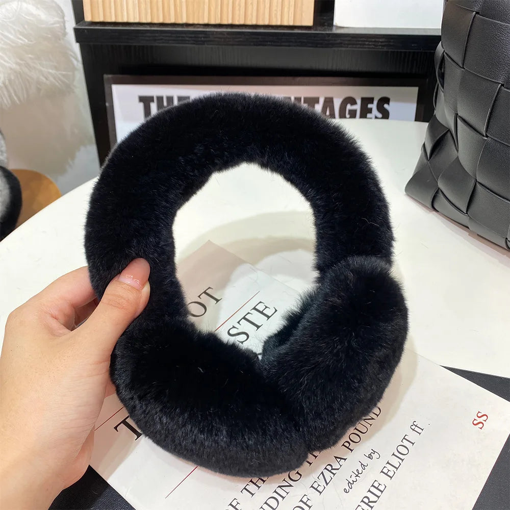 Women's Winter Rex Rabbit Fur Ear Muffs black by HitMyNeed
