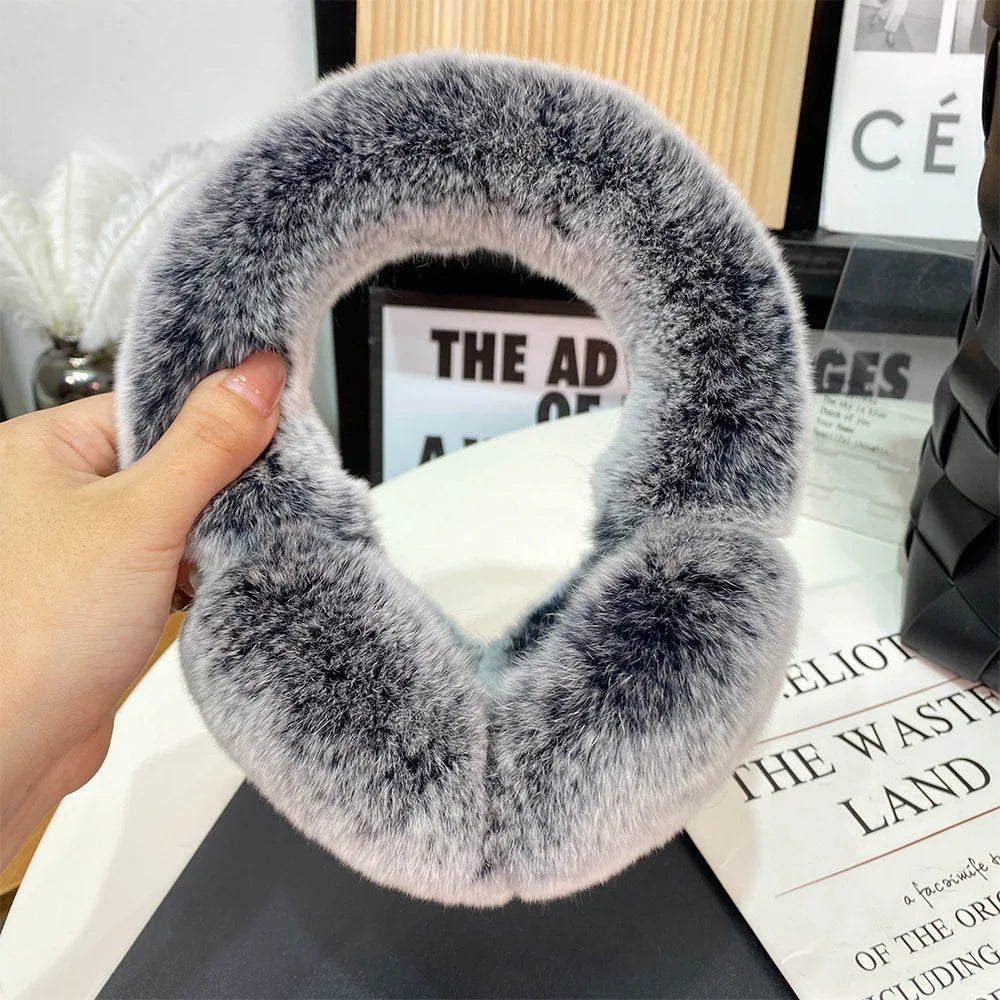Women's Winter Rex Rabbit Fur Ear Muffs grey-193 by HitMyNeed