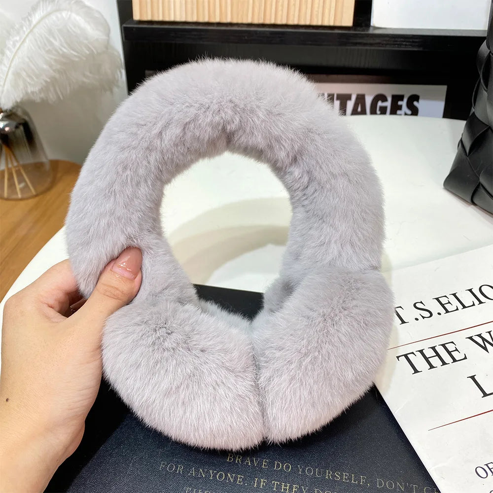 Women's Winter Rex Rabbit Fur Ear Muffs grey by HitMyNeed