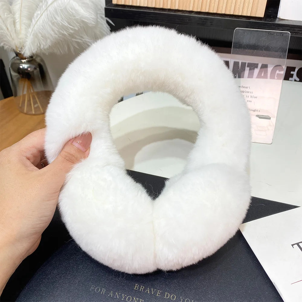 Women's Winter Rex Rabbit Fur Ear Muffs white by HitMyNeed