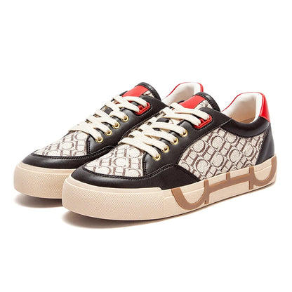 Women's Woven Letter Print Flat Casual Sneakers brown 36.0 by HitMyNeed