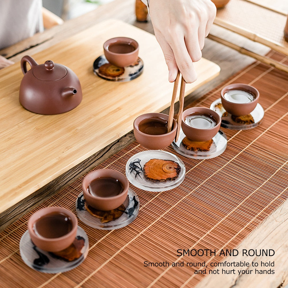 Wood and Resin Coaster Set with Holder (6 Pcs) by HitMyNeed