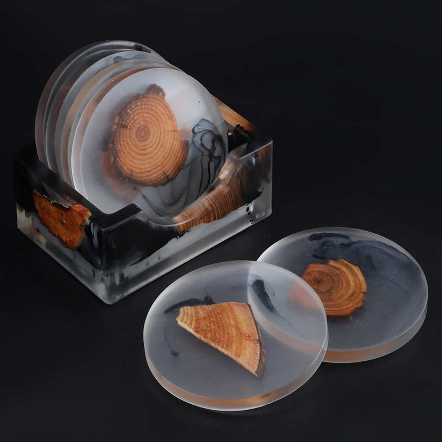 Wood and Resin Coaster Set with Holder (6 Pcs) by HitMyNeed
