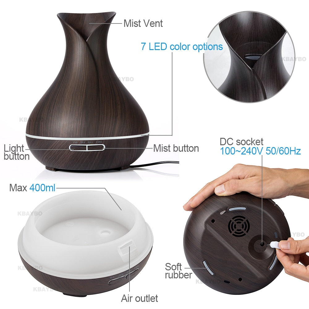 Wood Grain Aroma Diffuser & Humidifier 400ml by HitMyNeed