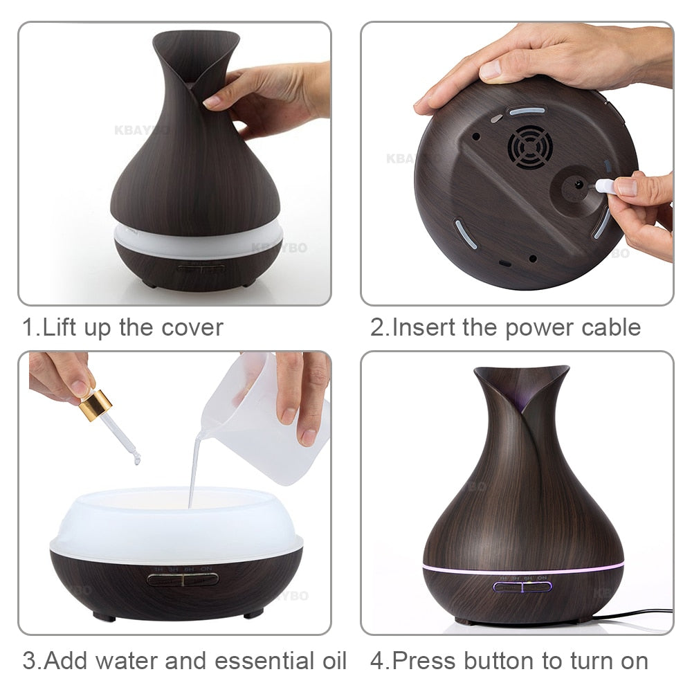 Wood Grain Aroma Diffuser & Humidifier 400ml by HitMyNeed