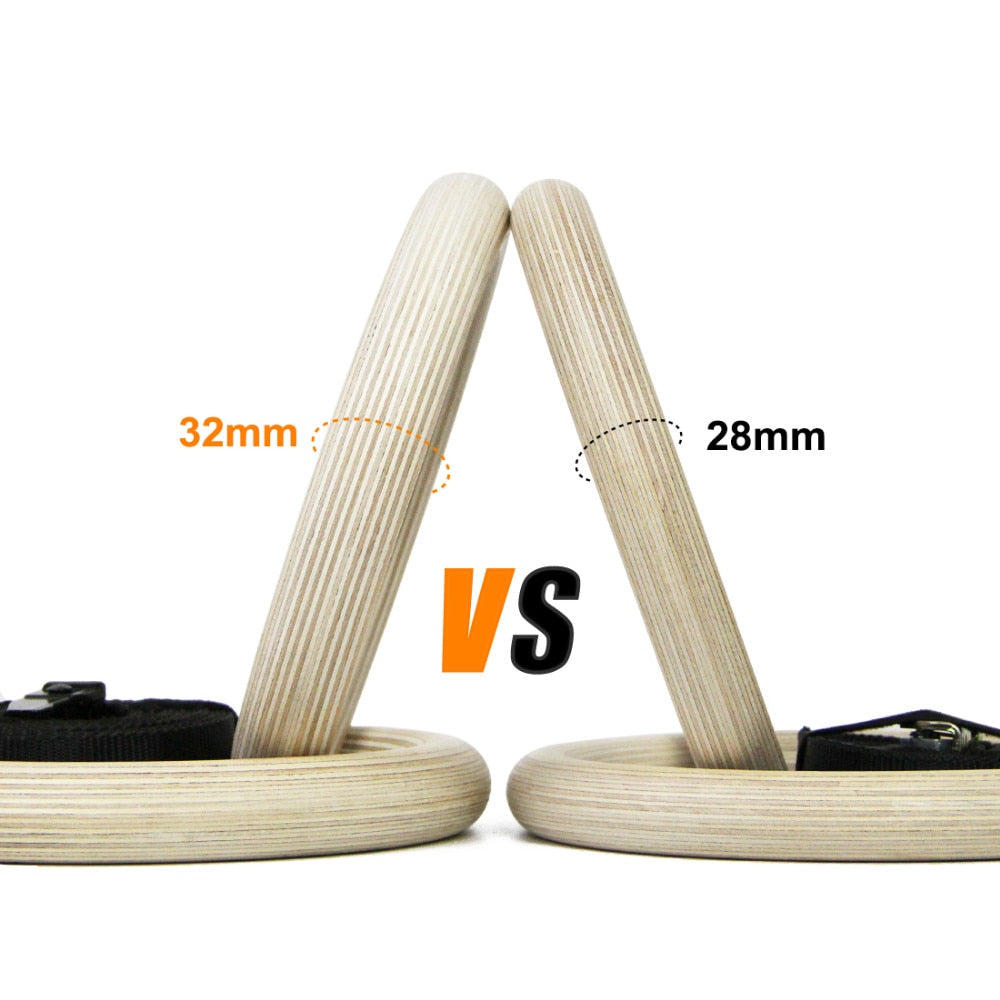 Wood Gymnastic Rings with 15 ft Adjustable Straps by HitMyNeed