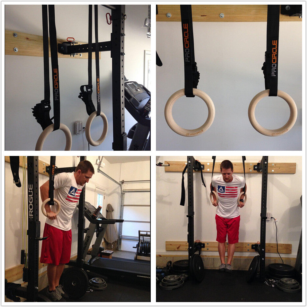 Wood Gymnastic Rings with 15 ft Adjustable Straps by HitMyNeed