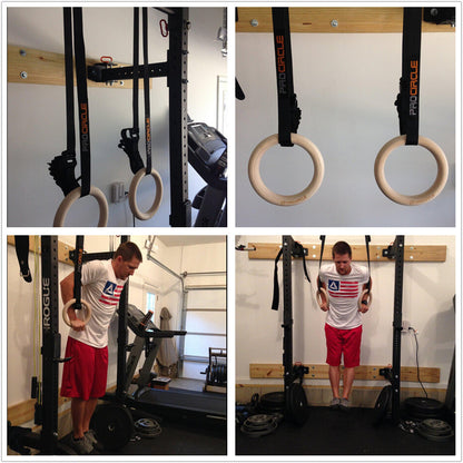 Wood Gymnastic Rings with 15 ft Adjustable Straps by HitMyNeed