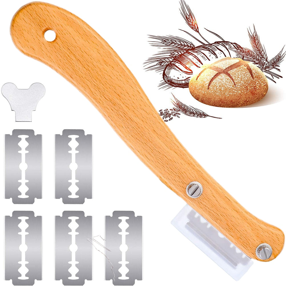 Wood Handle Bread Scoring Blade with 5 Blades by HitMyNeed